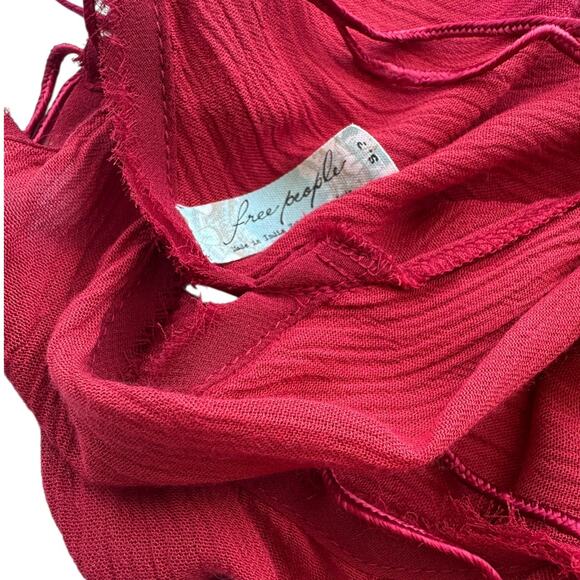 Free People Wicked Spell Brick Red Rose Crochet Trim Dress Small - Picture 6 of 6